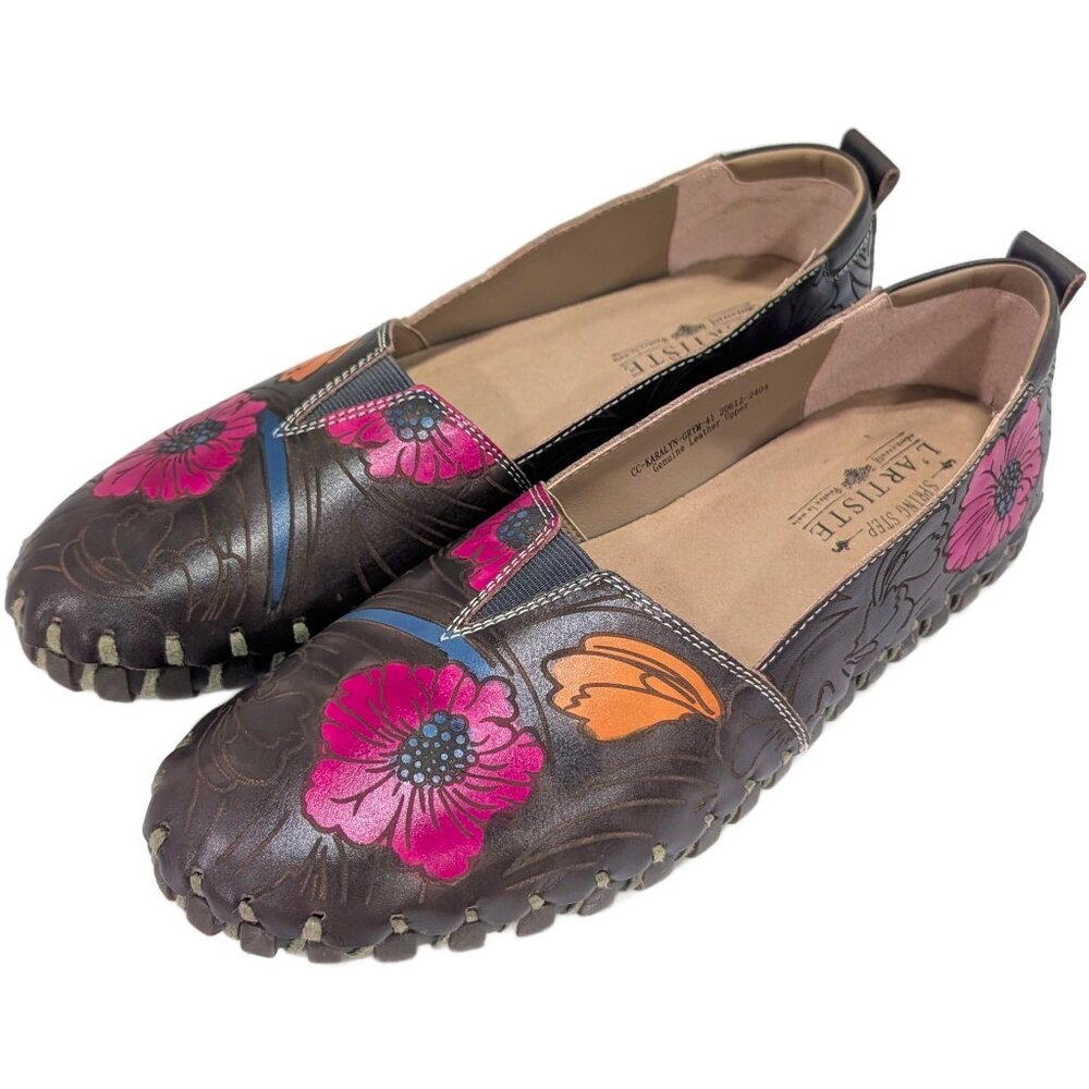 L'Artiste by Spring Step Leather Flats Karalyn Floral EU 41 US 9.5 - 10 New